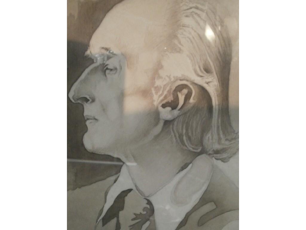 Appraisal: A framed en-grisaille modern watercolour of a profile of a