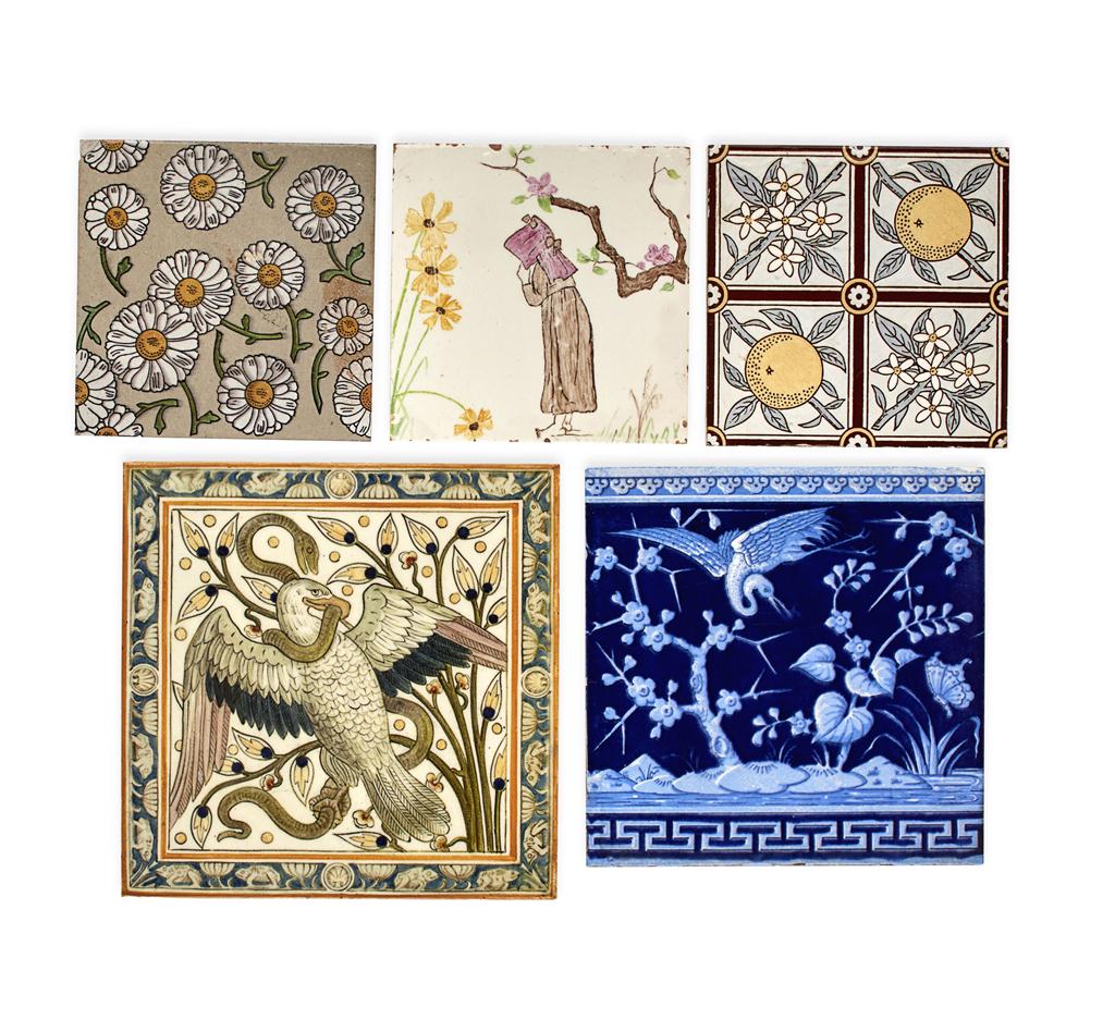 Appraisal: AESTHETIC MOVEMENT GROUP OF FIVE MINTON'S WALL TILES CIRCA to