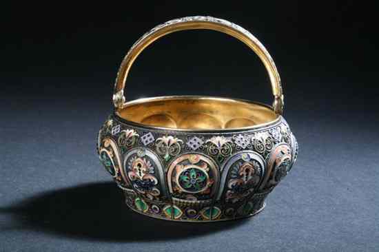 Appraisal: RUSSIAN ENAMELLED SILVER SUGAR BOWL II A maker's mark Moscow