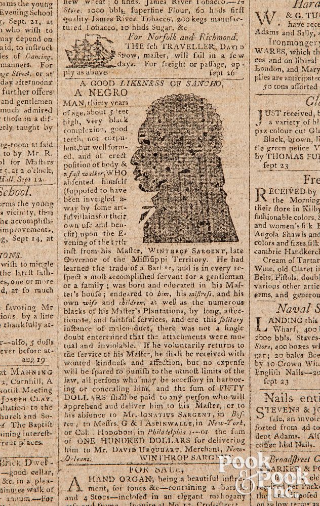 Appraisal: Runaway slave Boston newspaper ad Runaway slave Boston newspaper advertisement