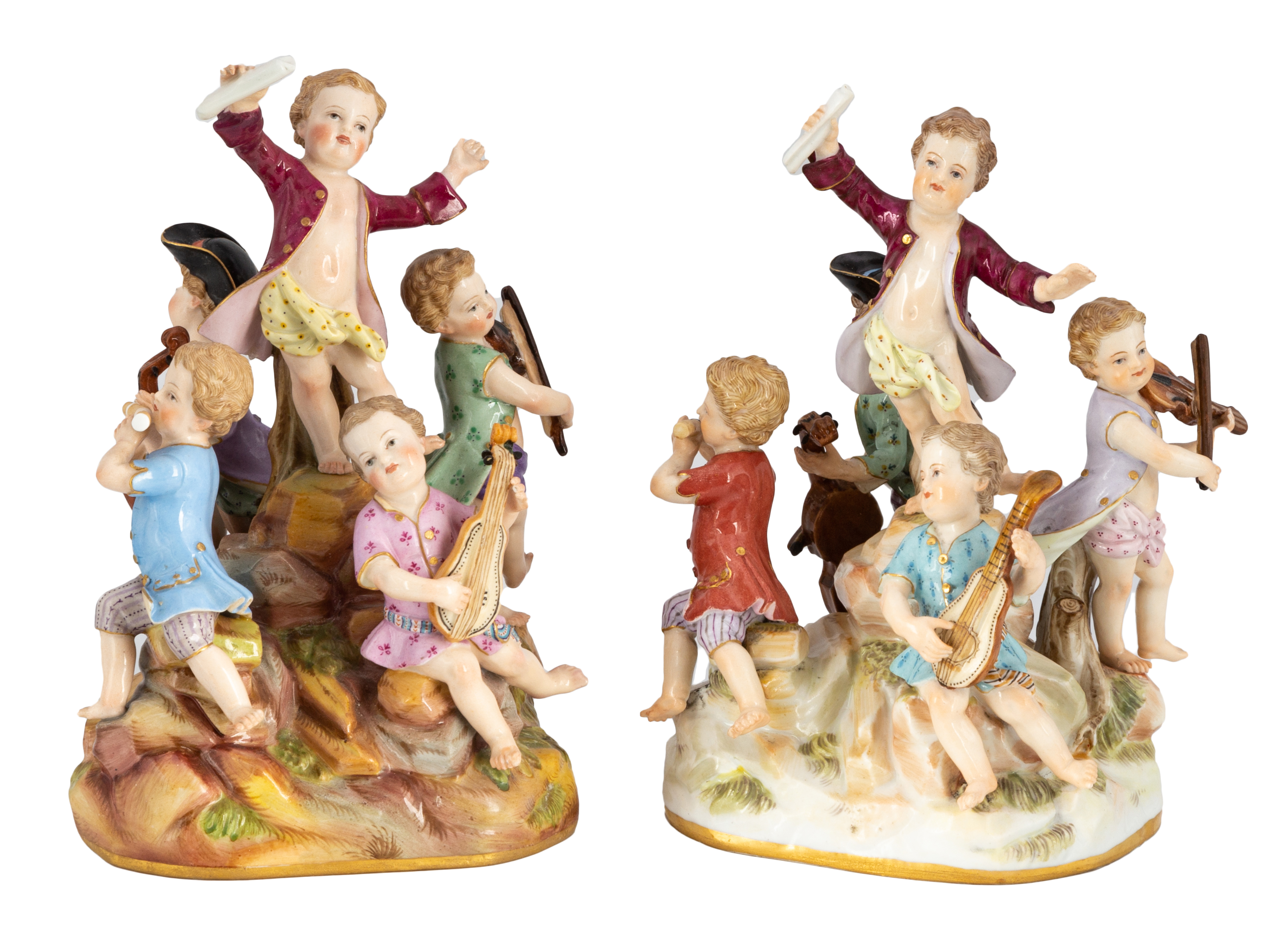 Appraisal: TWO MEISSEN FIGURINES OF PUTTI GROUP PLAYING MUSICAL INSTRUMENTS th