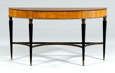 Appraisal: French Art Deco console table bookmatched fruitwood veneered top dovetailed