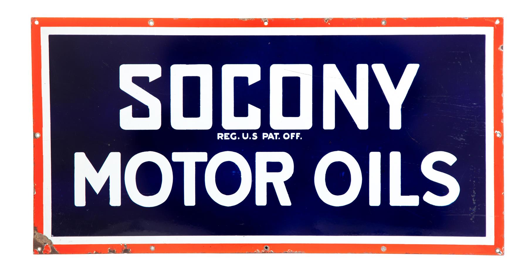 Appraisal: SOCONY SIGN American th century porcelain possibly reproduction Single-sided sign