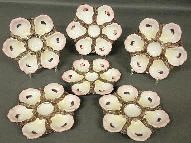 Appraisal: - Set of six French porcelain oyster plates late th