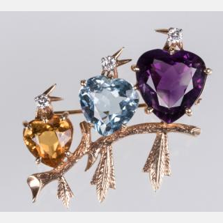 Appraisal: A kt Yellow Gold Diamond Amethyst Aquamarine and Yellow Citrine