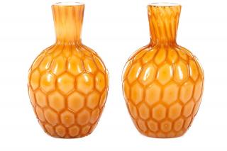 Appraisal: Pair English Victorian Cased Glass Pineapple Vases English late th