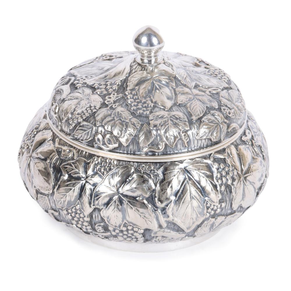 Appraisal: KOREAN SILVER HANDMADE GRAPE MOTIF BOWL WITH LID H X