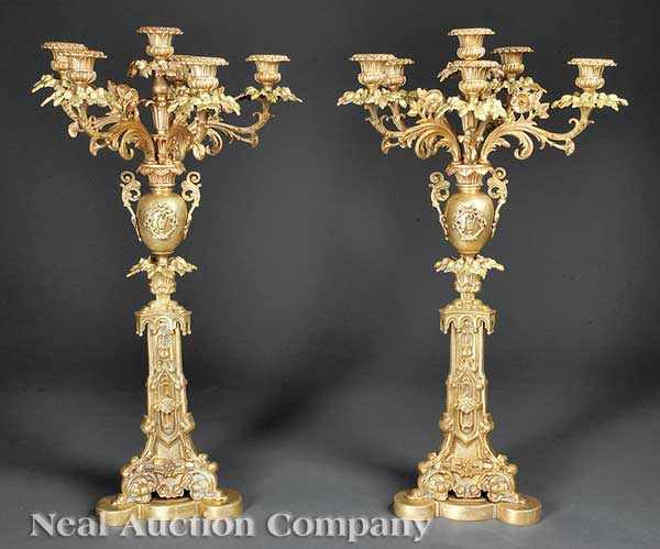 Appraisal: A Fine Pair of American Late Classical Gilt Bronze Six-Light