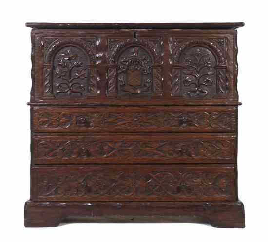 Appraisal: An English Oak Chest later carved by Charles S Hall