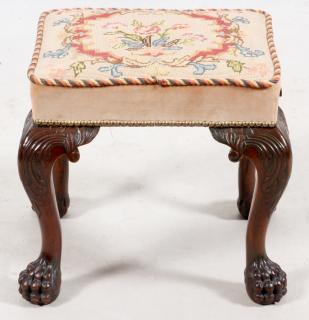 Appraisal: ENGLISH CARVED MAHOGANY OTTOMAN TH C ENGLISH CARVED MAHOGANY OTTOMAN