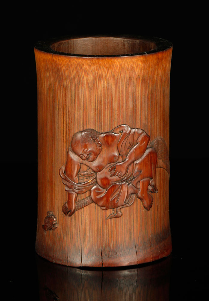 Appraisal: - Chinese Brush Pot Bamboo Chinese brush pot bamboo depicting