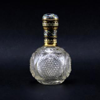 Appraisal: Antique French Champlev Enamel and Crystal Perfume Bottle Antique French