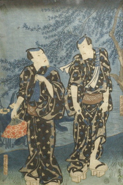 Appraisal: Utagawa Toyokuni III Kunisada - Two Actors in a Landscape