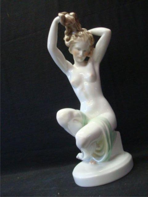 Appraisal: HEREND porcelain of nude woman arranging hair Signed on base