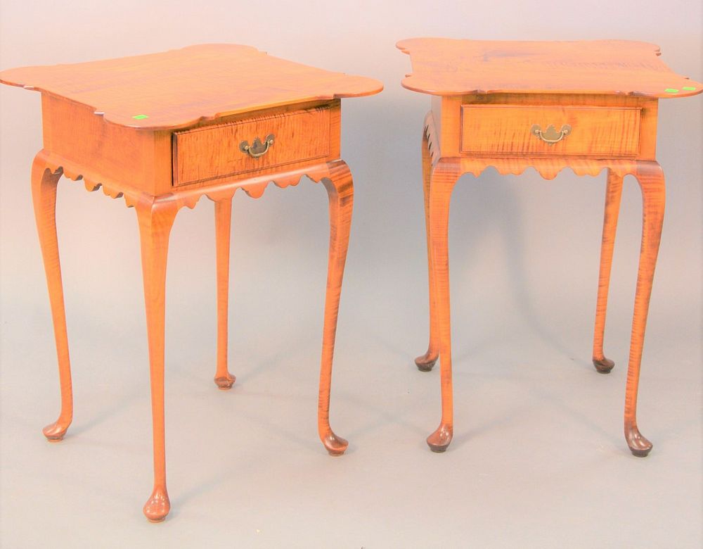 Appraisal: Pair of Dimes Queen Anne style tiger maple stands each