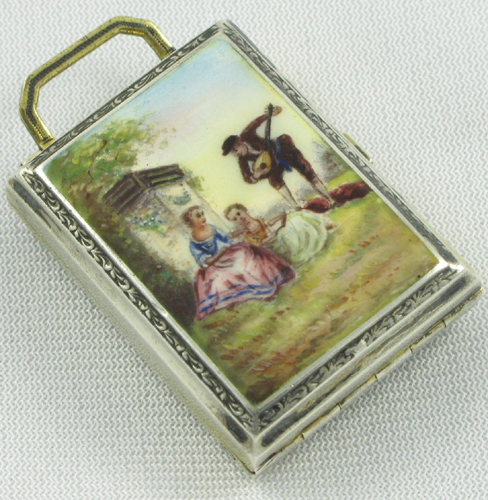 Appraisal: A FRENCH COMPACT in silver-gilt The face having hand enameled