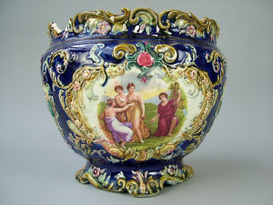 Appraisal: A Continental pottery jardiniere early th century blue ground with