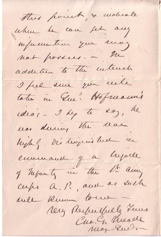 Appraisal: CIVIL WAR MEADE GEORGE GORDON Autograph Letter Signed Geo G