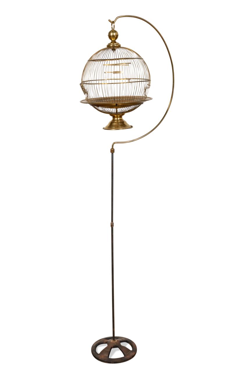 Appraisal: HENDRYX BRASS BIRD CAGE ON IRON STAND C Andrew B