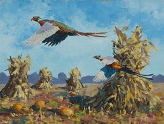 Appraisal: Richard E Bishop - Pheasants over Cornstalks oil on canvas