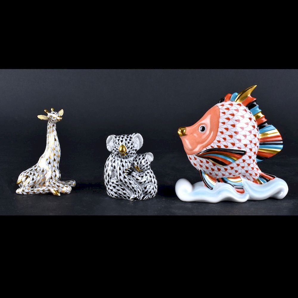 Appraisal: Three Herend Figurines Three Herend Porcelain Figurines Includes fish -