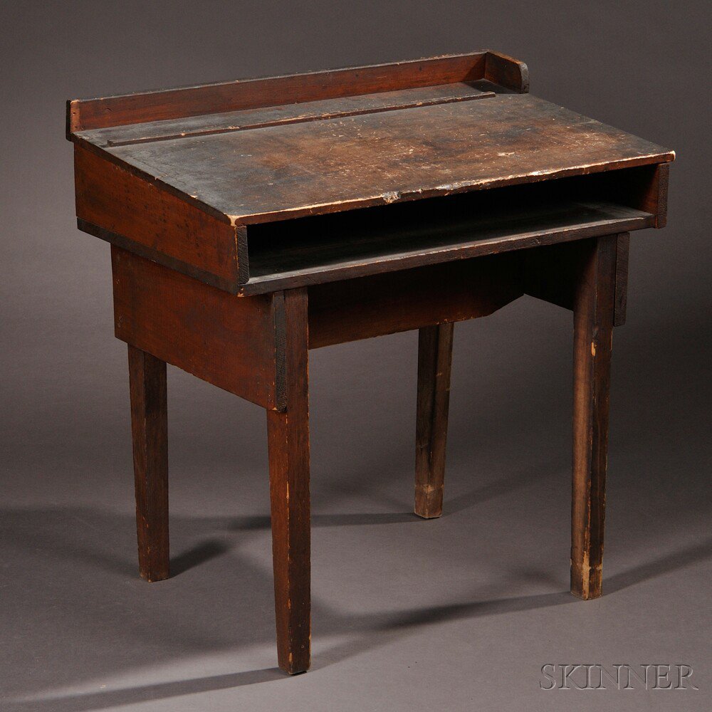 Appraisal: Shaker Brown-painted Schoolhouse Desk late th century the rectangular slightly