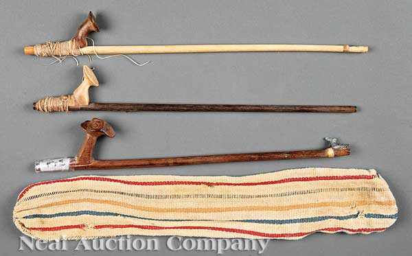 Appraisal: A Group of Three Pre-Columbian Atlatls and a Woven Cotton