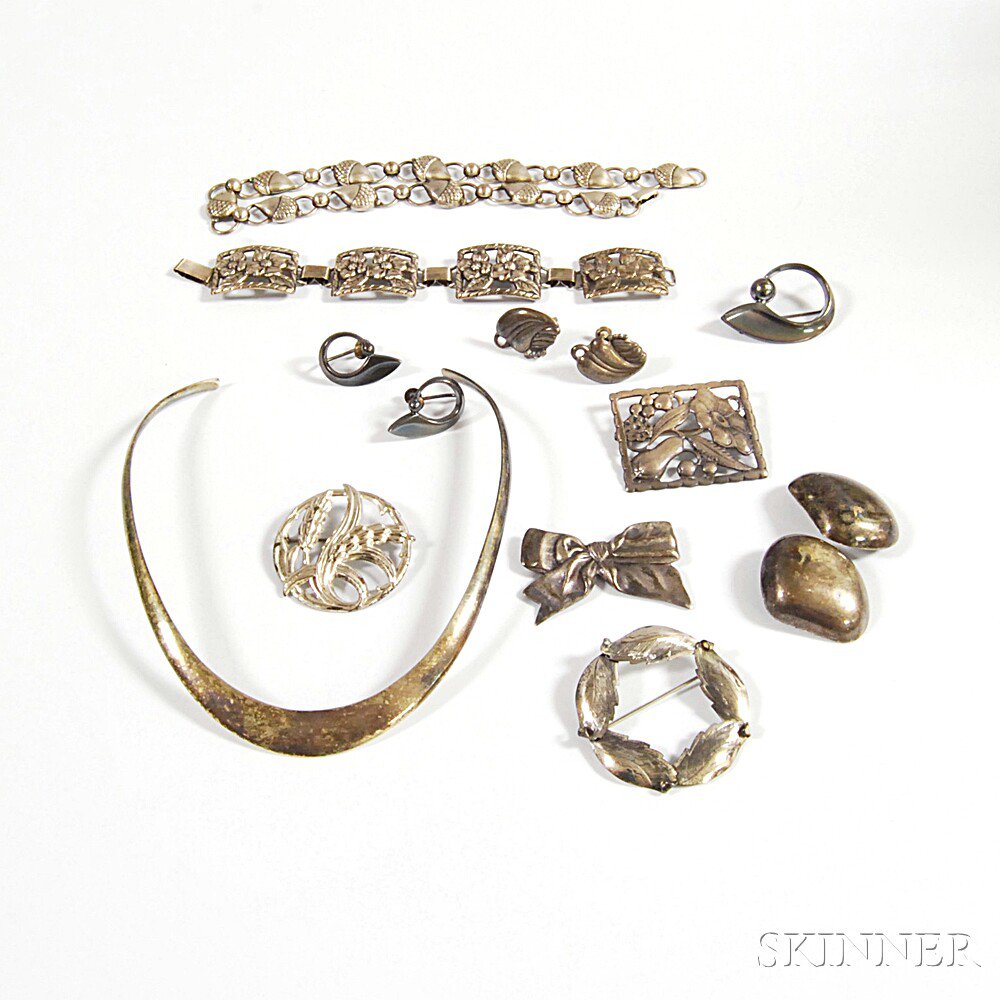 Appraisal: Group of Mid-Century Sterling Silver Jewelry including a Hans Hansen