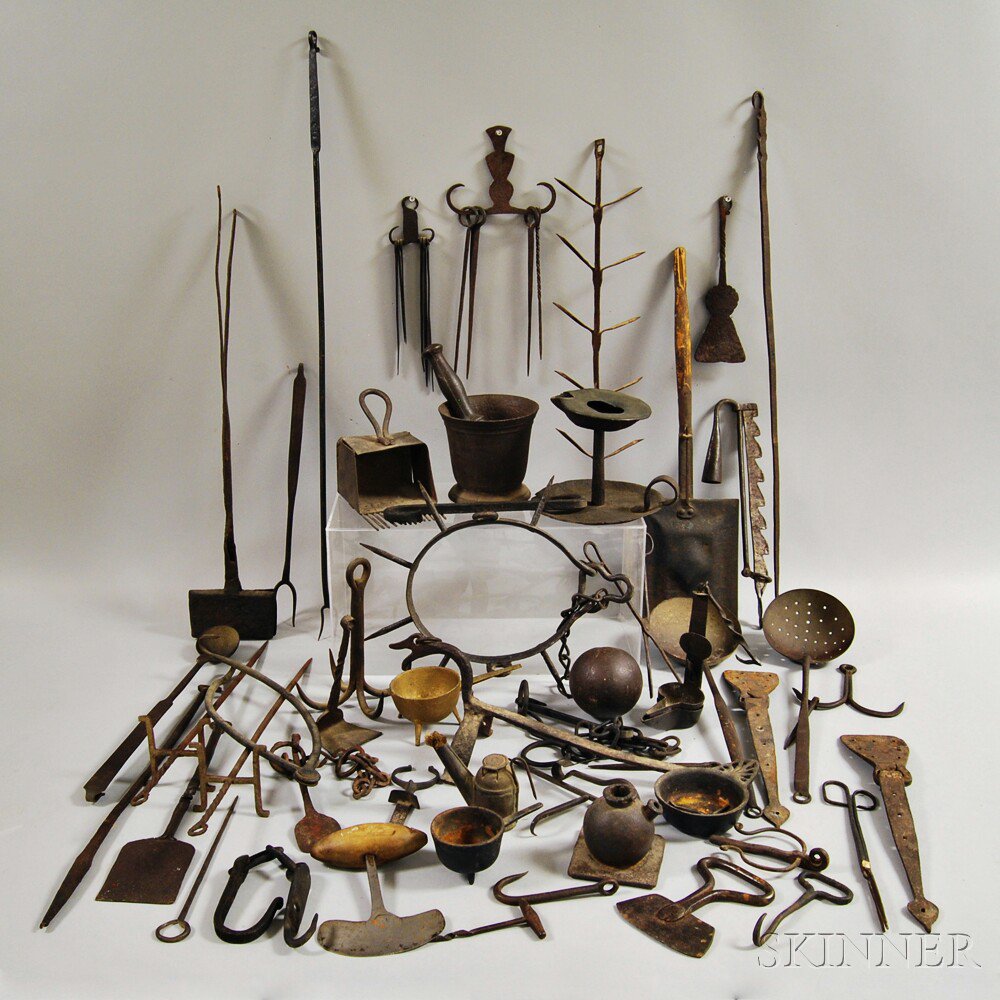 Appraisal: Group of Mostly Wrought Iron Domestic Items including a standing