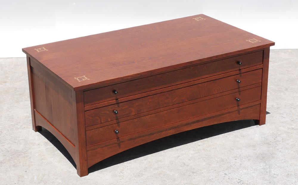 Appraisal: CONTEMPORARY STICKLEY HARVEY ELLIS STORAGE COCKTAIL TABLE Top with inlaid