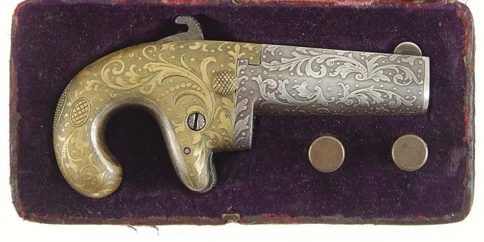 Appraisal: FANTASTIC CASED ETCH ENGRAVED TIFFANY COLT FIRST MODEL DERRINGER Cal