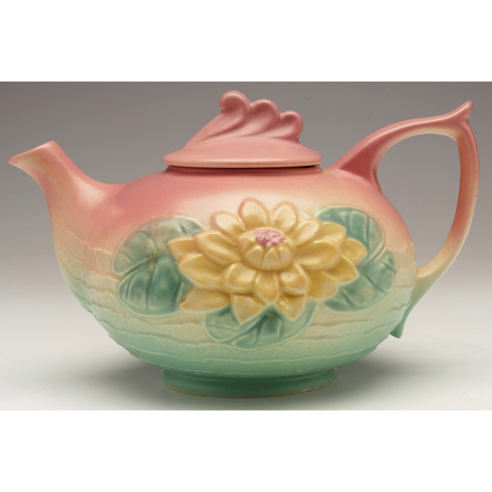 Appraisal: Hull Art teapot raised water lily design pink green and