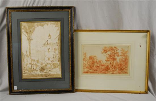 Appraisal: CONTINENTAL SCHOOL Old Master th century TWO DRAWINGS an inkwash