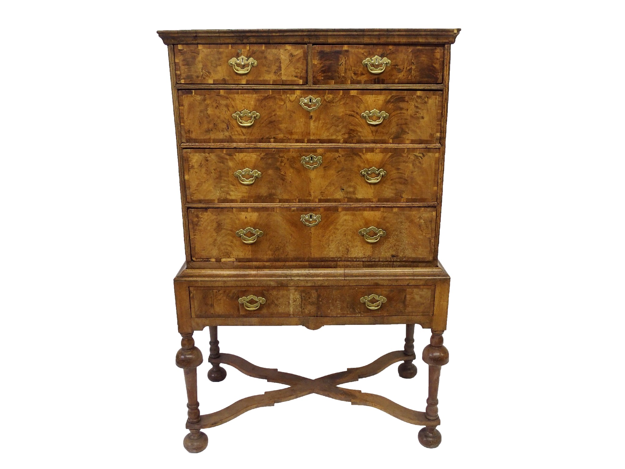 Appraisal: A William and Mary style walnut chest on standthe moulded