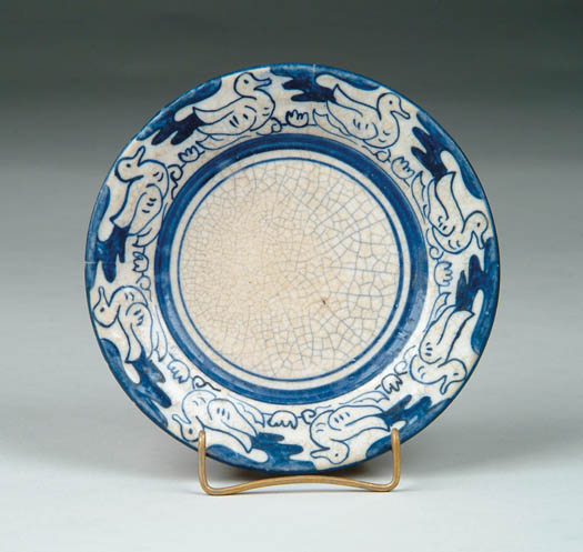 Appraisal: DEDHAM POTTERY PLATE WITH DUCK DECORATION Blue mark to base