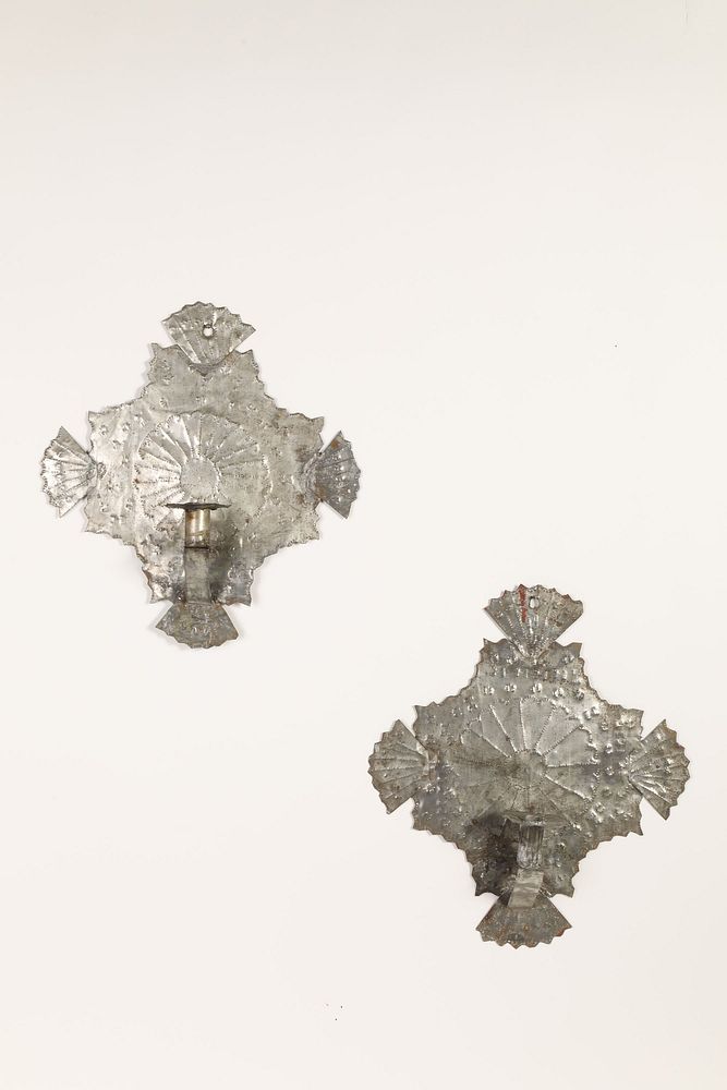 Appraisal: Pair of Tin Candle Sconces ca Attributed to Taos Serrate