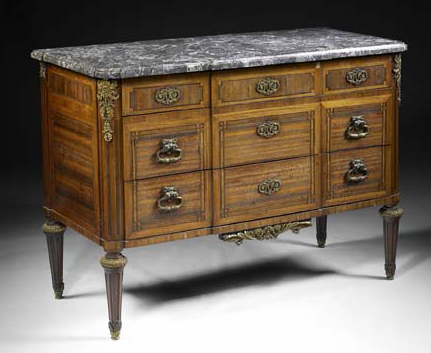 Appraisal: A Louis XVI kingwood rosewood and purpleheart marble topped commode