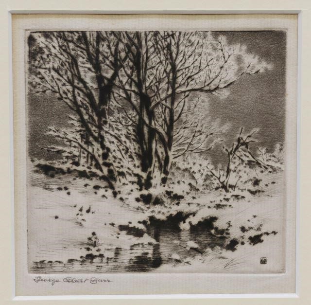 Appraisal: Framed drypoint etching on paper Winter Snow signed lower left