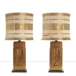 Appraisal: Large pair James Mont gilded wood table lamps Large pair