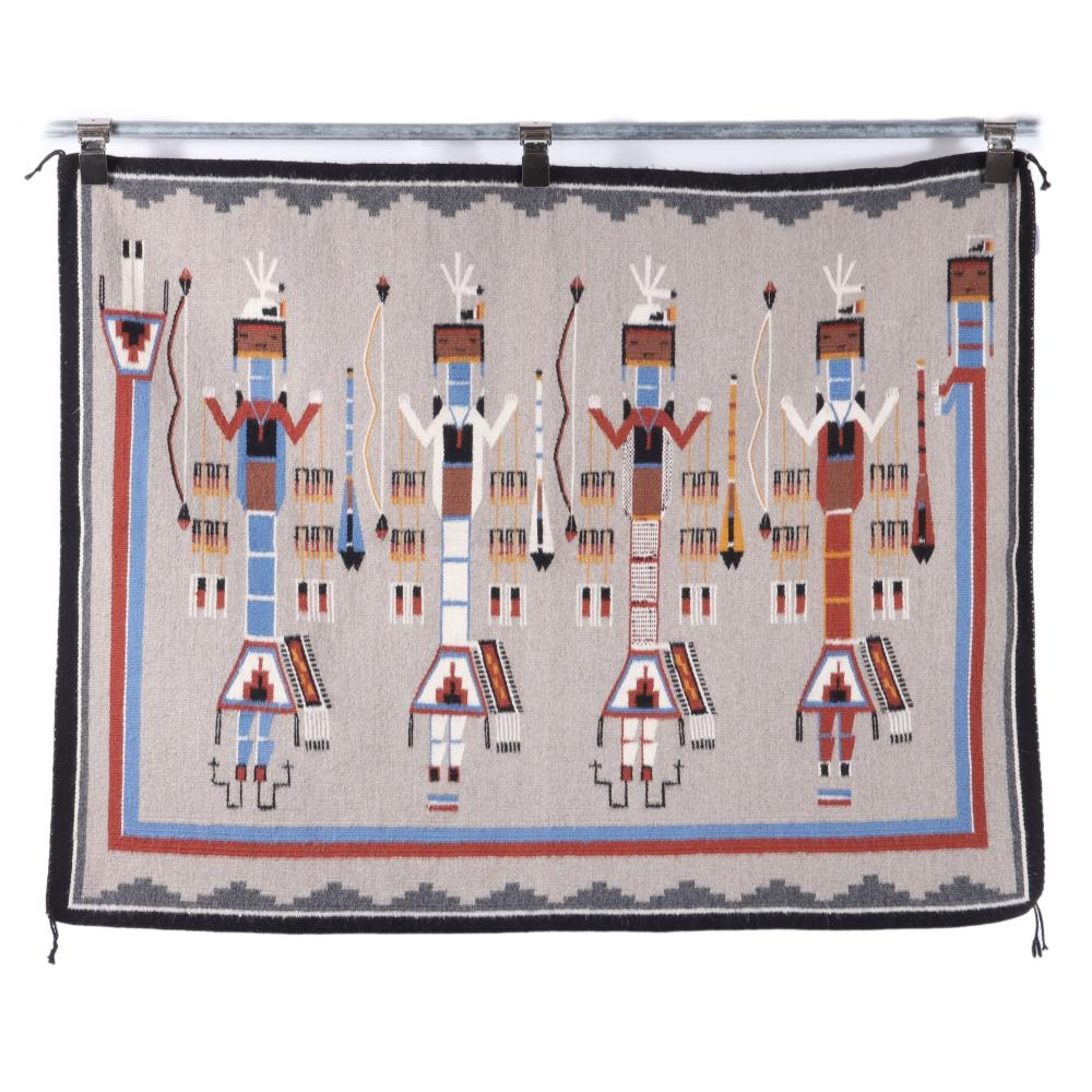 Appraisal: NAVAJO PICTORIAL YEI WEAVING WITH FIVE YEI FIGURES BOW AND