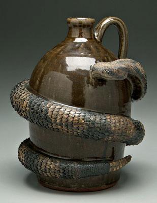 Appraisal: Michael Crocker stoneware snake jug finely detailed rattlesnake alkaline glaze