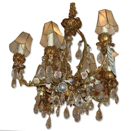 Appraisal: Louis XV Style Gilt-Metal Porcelain and Glass Six-Light Chandelier Estimate