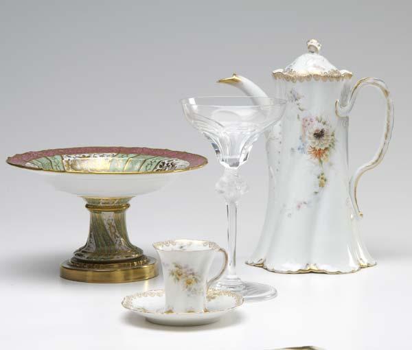 Appraisal: FRENCH GLASS PORCELAIN Including two Lalique glasses with clear and