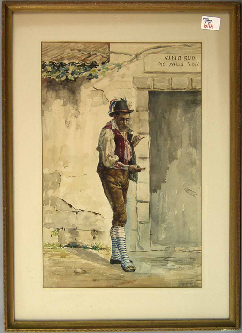 Appraisal: Continental watercolor on paper full-length portrait of a gentleman signed