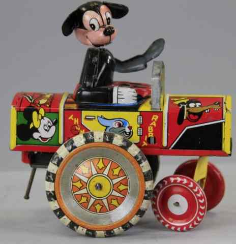 Appraisal: MICKEY MOUSE DIPSY CAR Linemar Japan lithographed tin colorful graphics