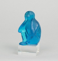 Appraisal: A Daum Glass See No Evil Monkey Figurine Dark turquoise