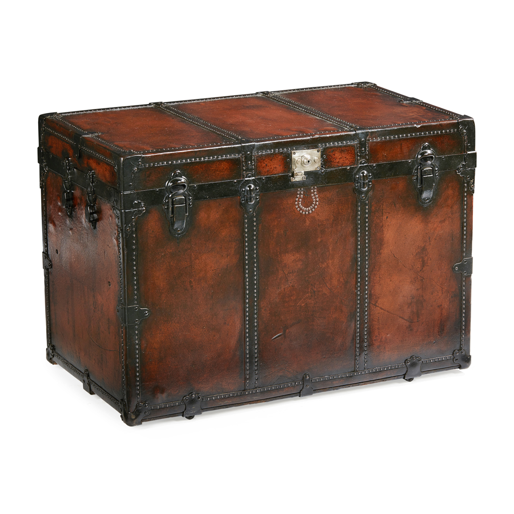 Appraisal: EDWARDIAN LEATHER COVERED STEAMER TRUNK EARLY TH CENTURY with a