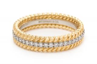 Appraisal: A Platinum Karat Yellow Gold and Diamond Rope Two Row