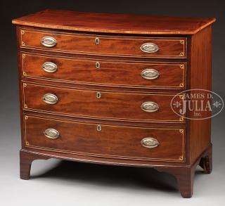 Appraisal: DIMINUTIVE FEDERAL INLAID MAHOGANY BOWFRONT CHEST OF DRAWERS First quarter