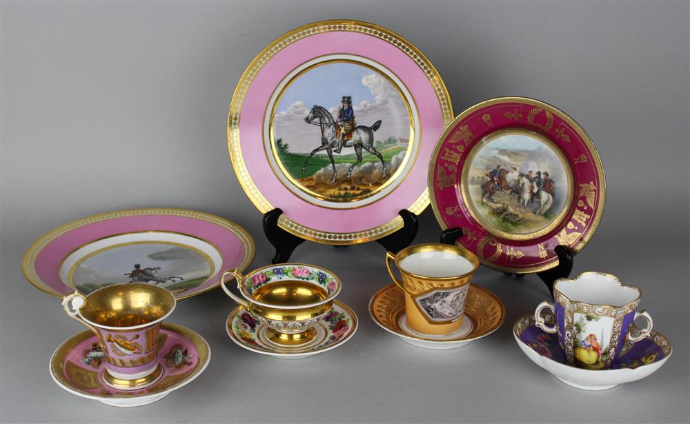 Appraisal: TWO CONTINENTAL PINK GROUND EQUESTRIAN CABINET PLATES late th C